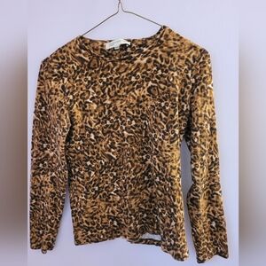 Jones New York Fitted Long Sleeve Blouse in Brown and Black